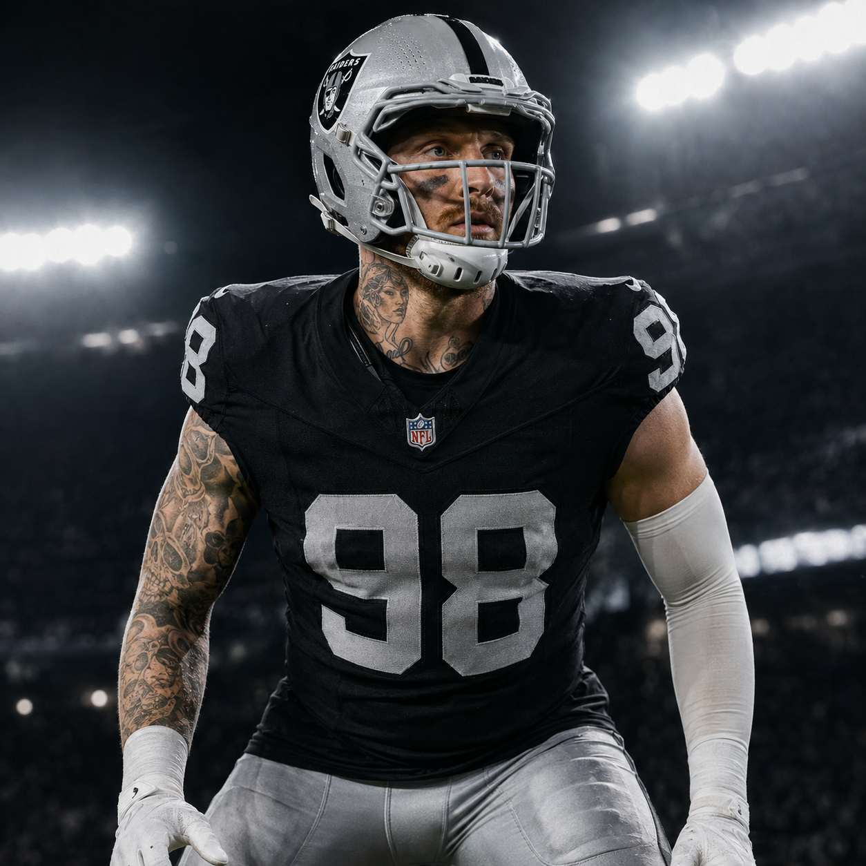 Maxx Crosby wearing a Las Vegas Raiders uniform