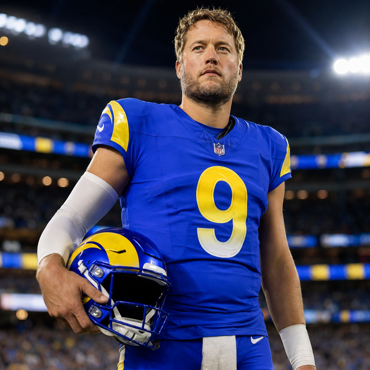 Matthew Stafford wearing the new Los Angeles Rams uniform